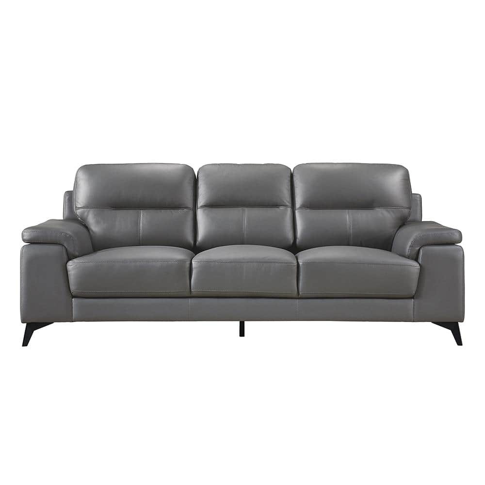 Argonne 88.75 in. W Straight Arm Leather Rectangle Sofa in. Dark Gray