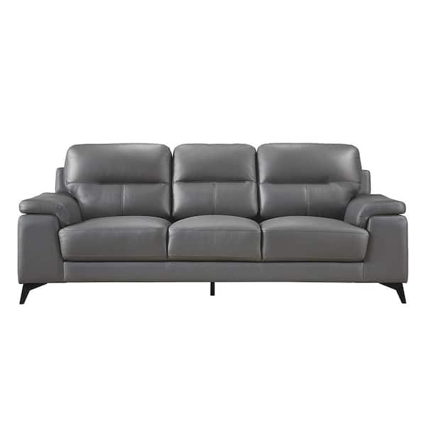 Lazzara Argonne 88.75 in. W Straight Arm Leather Rectangle Sofa in. Dark Gray