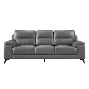 Argonne 88.75 in. W Straight Arm Leather Rectangle Sofa in. Dark Gray