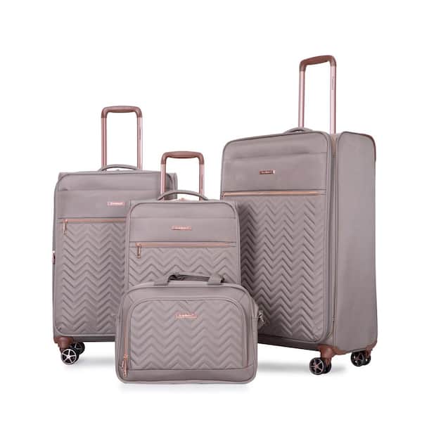 4-Piece khaki Terylene Softshell Spinner Luggage Set with Carry On Bag (16/20/24/28)