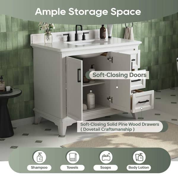 Palace 43 in. Single Sink Freestanding White Bath Vanity with White Quartz Top and Backsplash Assembled