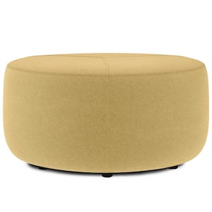 Moore 32 in. Wide Contemporary Irregular Large Ottoman in Dijon Yellow Linen Look Fabric, Fully Assembled
