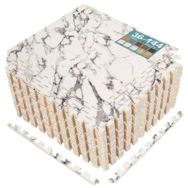 White Marble 24 in. W x 24 in. L x 0.38 in. Thick Foam Interlocking Gym Floor Tiles (36Tiles/Pack) (144 sq. ft.)