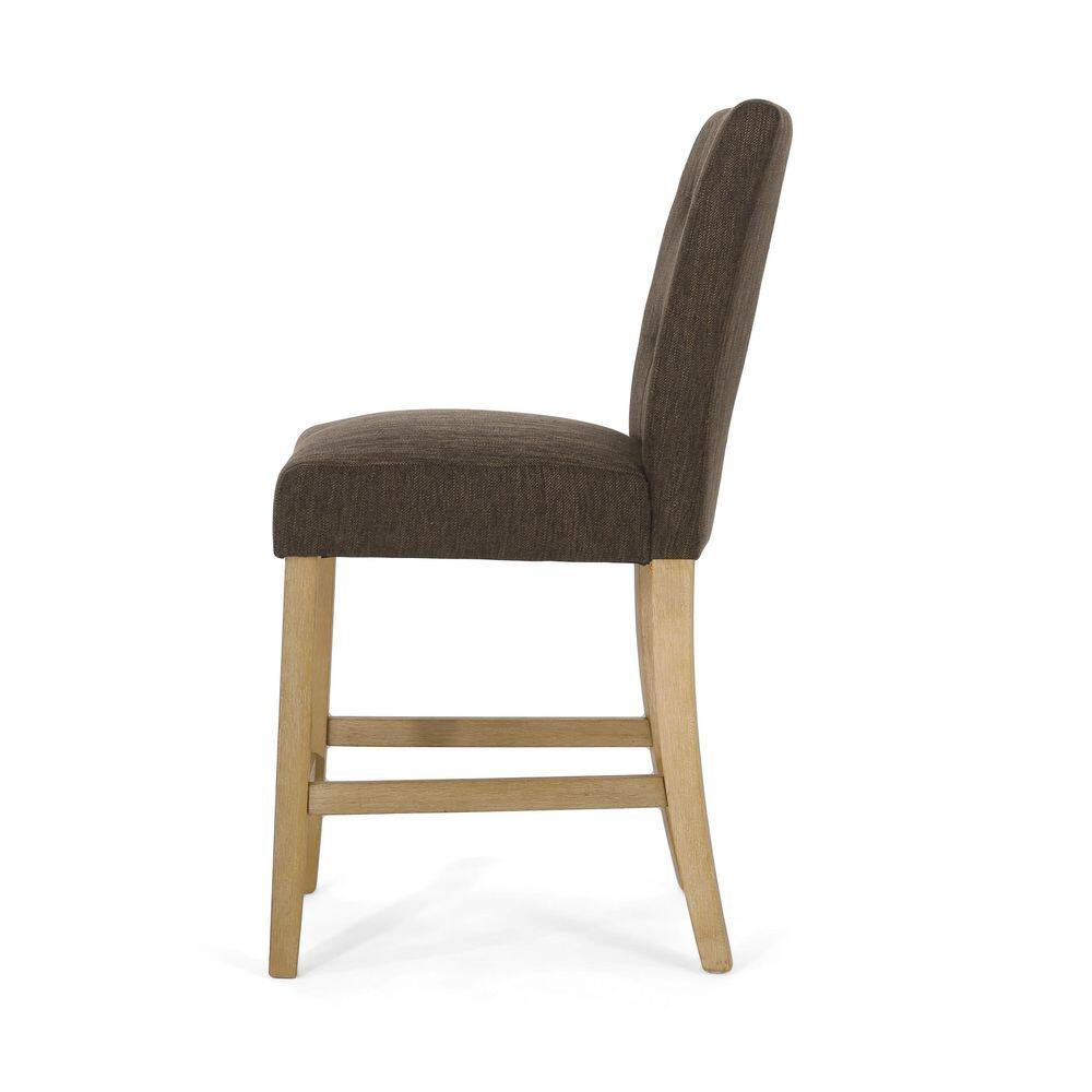 Weathered Brown Wood Button-Tufted Counter Stools, Set of 2