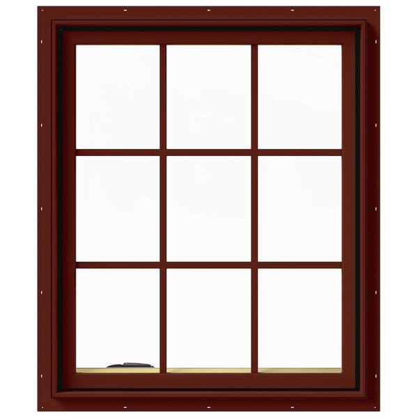 JELD-WEN 30 in. x 36 in. W-2500 Series Red Painted Clad Wood Left-Handed Casement Window with Colonial Grids/Grilles