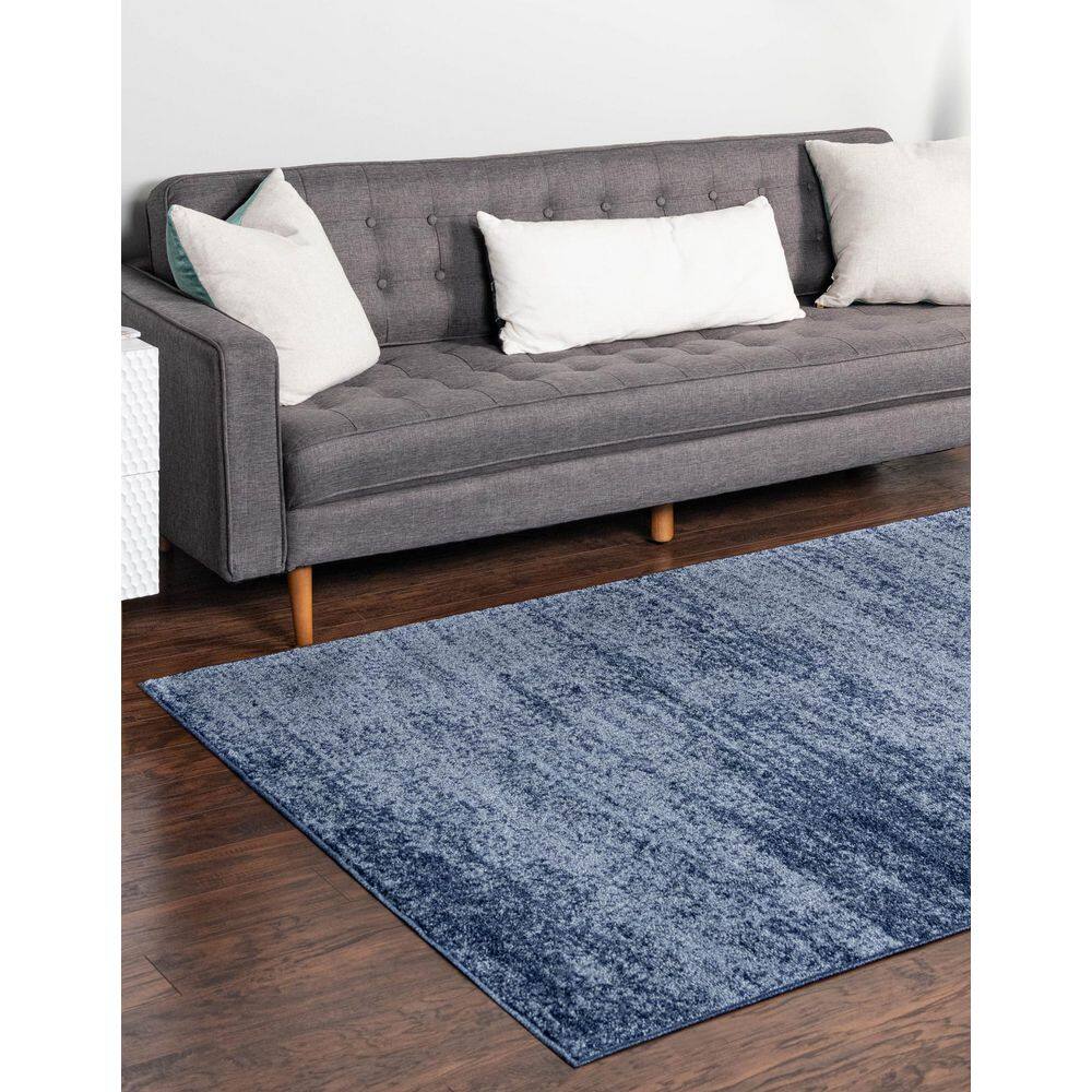 Navy Blue Tufted Stain-Resistant Rectangular Rug