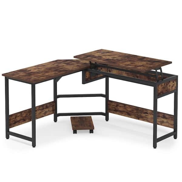 Tribesigns Lantz 59 in. L-Shaped Rustic Brown Wood and Metal Computer Standing Desk with Lift Top Desktop