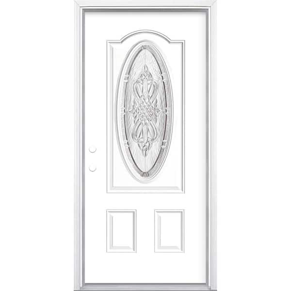 Masonite 36 in. x 80 in. New Haven 3/4 Oval-Lite Right-Hand Inswing Painted Steel Prehung Front Door with Brickmold, Vinyl Frame