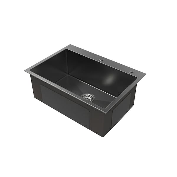 27 in. Undermount Single Bowl Black Stainless Steel Kitchen Sink (Sink Only)