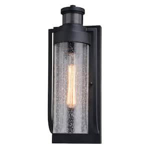 Lawton Steel LED Compatible Black Motion Sensor Dusk to Dawn Outdoor Wall Light Transitional Clear Glass