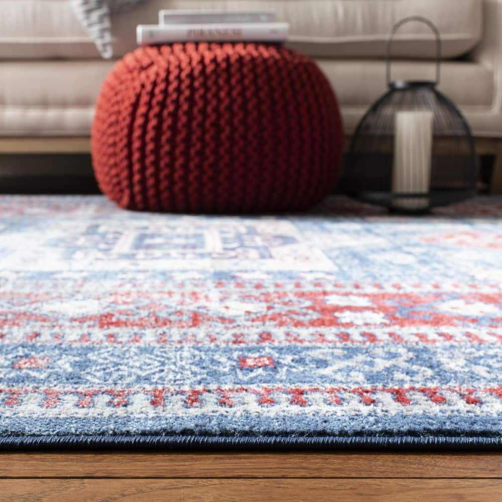 Palatial Red & Blue Traditional Kazak Round Rug, 9' x 12'