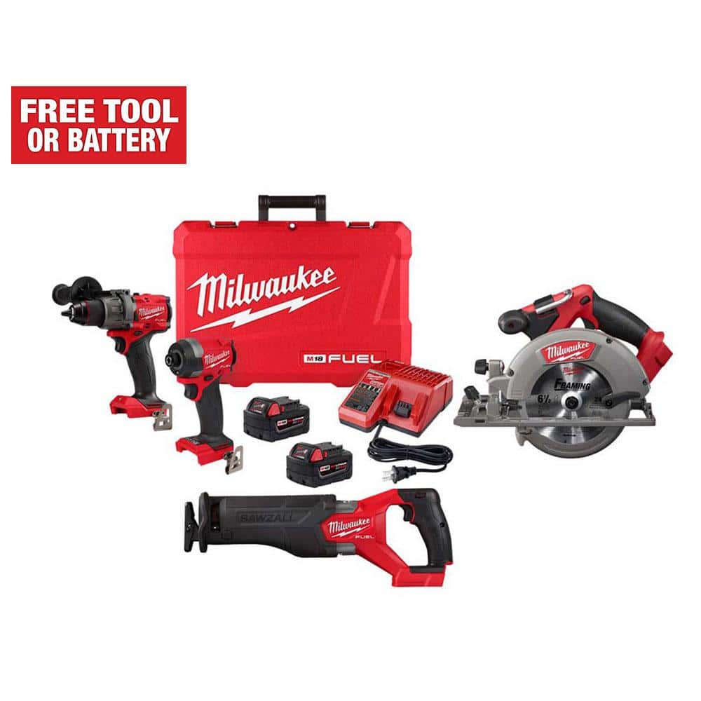 Milwaukee M18 FUEL 18-Volt Lithium Ion Brushless Cordless Combo Kit 4-Tool with Two 5.0 Ah Batteries, 1 Charger 1-Tool Bag -  3697-22-2721