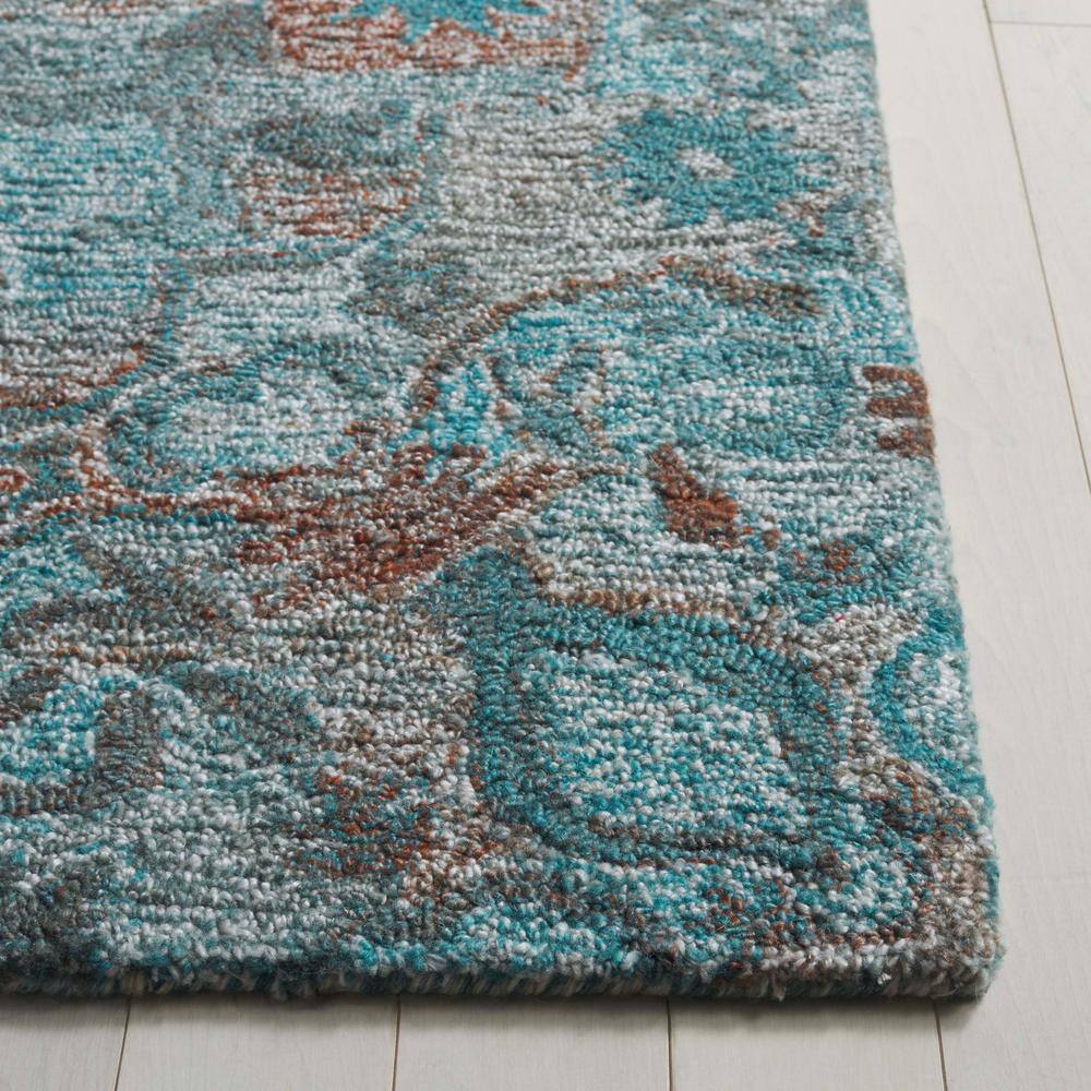 Handmade Tufted Blue and Brown Wool Area Rug, 5' x 8'