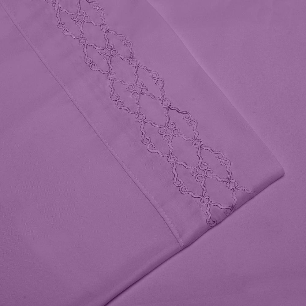 King Purple Microfiber Embroidered Deep Pocket Sheet Set