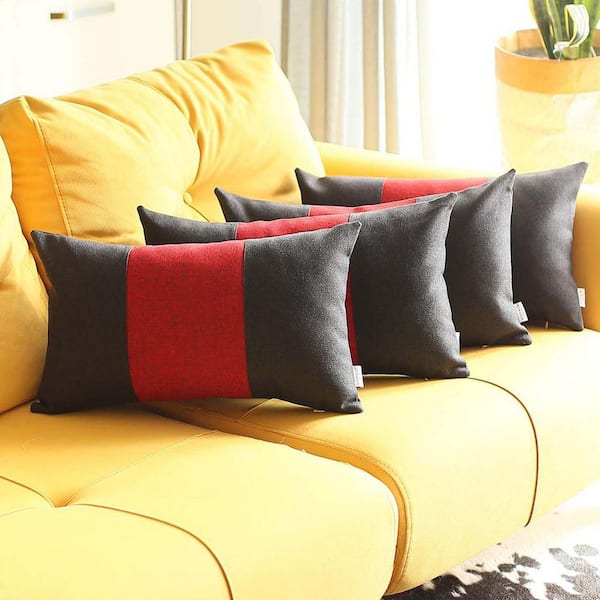 MIKE & Co. NEW YORK Boho-Chic Handcrafted Jacquard Black & Red 12 in. x 20 in. Lumbar Solid Throw Pillow Cover Set of 4