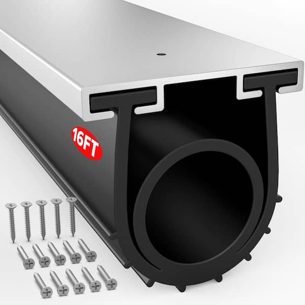 16FT L x U+O Ring Combination Garage Door Bottom Seal Kit with Pre-drilled Aluminum Track Retainer Base