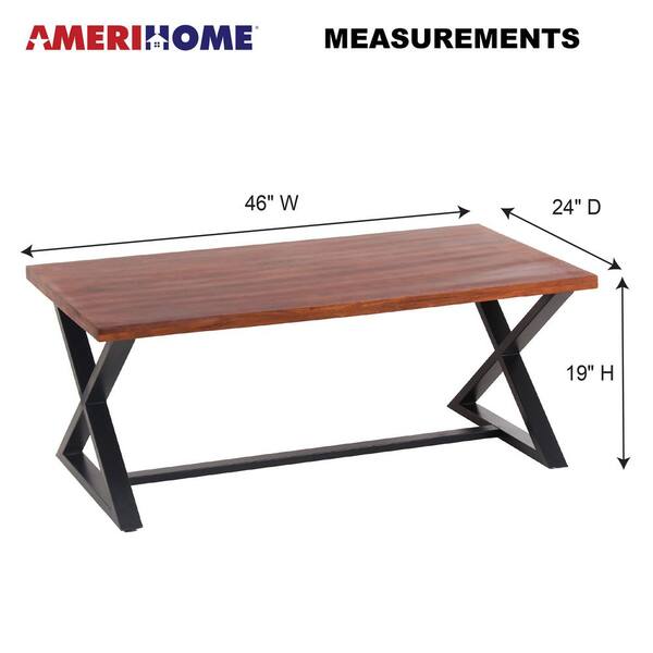 Amerihome 46 In Acacia Cherry, Wooden X Leg Coffee Table