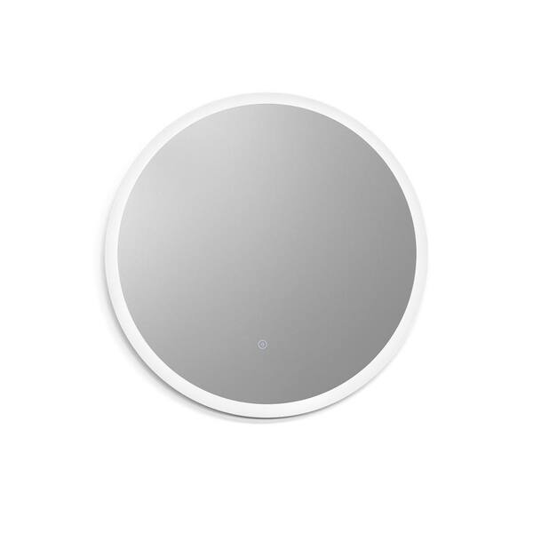 ELLO&ALLO 24 in. W x 24 in. H Single Round Frameless LED Light Wall Bathroom Vanity Mirror with Shelf, Clear