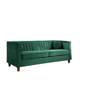 Lowery 79.5 in. Green Velvet 3-Seater Tuxedo Sofa with Square Arms