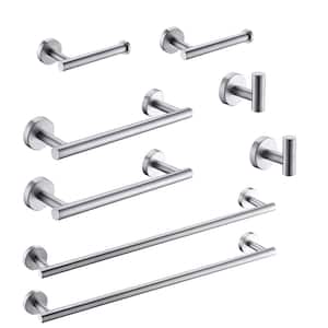 8-Piece Wall Mounted Stainless Steel Bathroom Hardware Accessories Towel Bar Set in Brushed Nickel