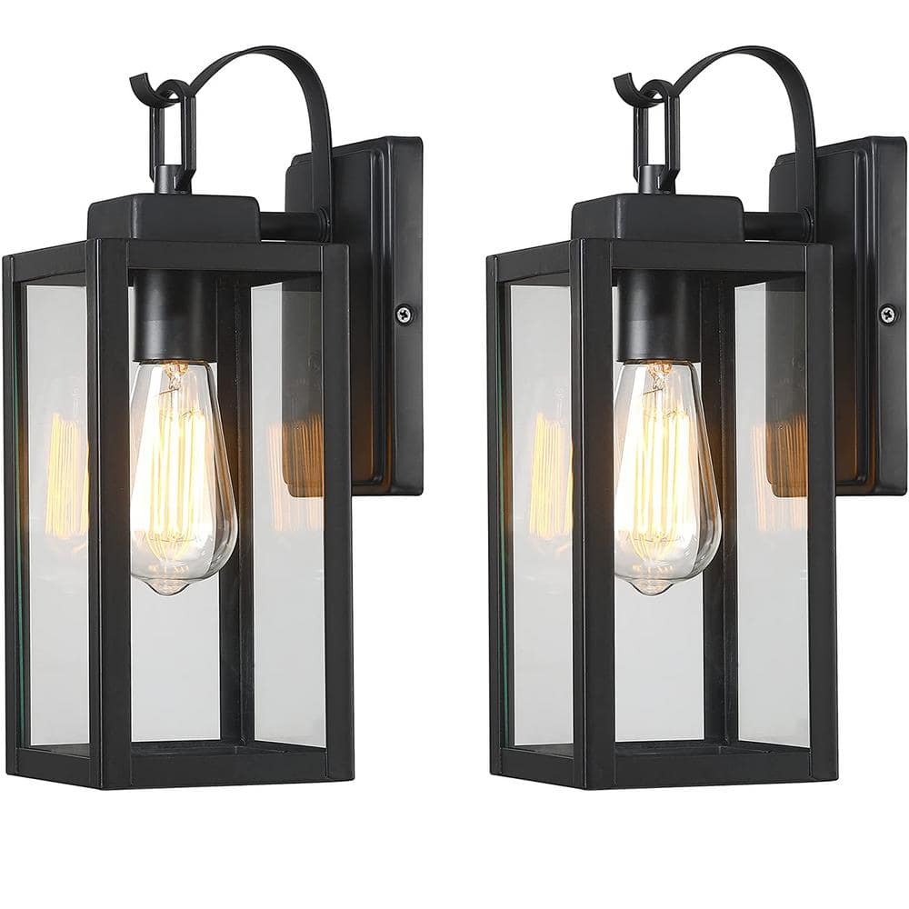 13 in. 1-Light Matte Black Hardwired Outdoor Wall Lantern Modern Sconce ...