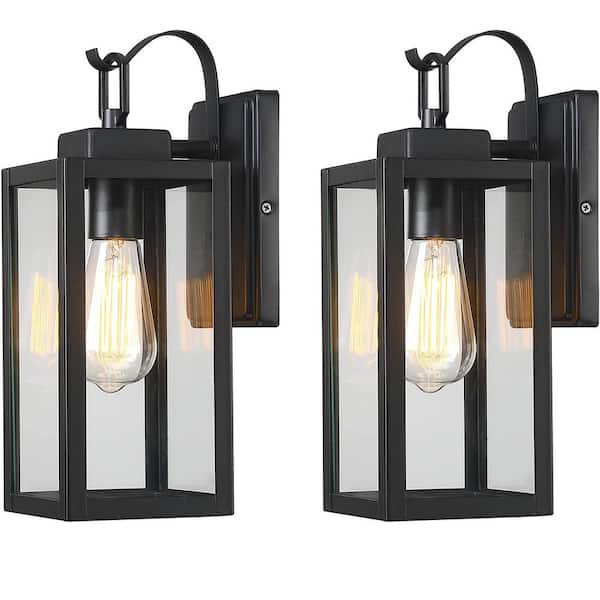 Unbranded 13 in. 1-Light Matte Black Hardwired Outdoor Wall Lantern Modern Sconce with Clear Glass (2-Pack)