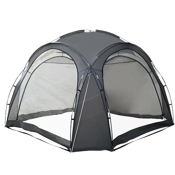 Tenleaf 12 ft. x 12 ft. Grey Pop-Up Camping Tent with Side Wall, Ground Pegs and Stability Poles