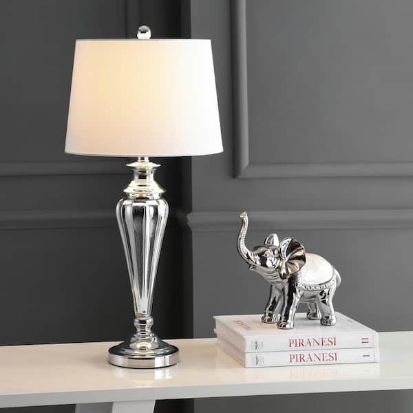 Trent 30 in. Silver Fluted Table Lamp with Off-White Shade