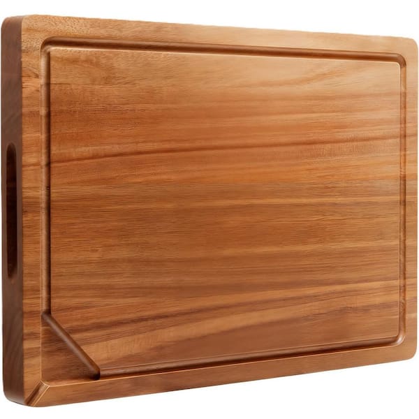 17 in. x 11.8 in. Rectangular Acacia Wood Cutting Board with Built-In Compartments and Juice Groove, Non Slip Feet