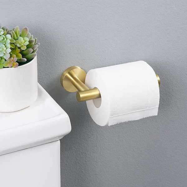 Wall Mounted Single Arm Toilet Paper Holder in Stainless Steel Golden