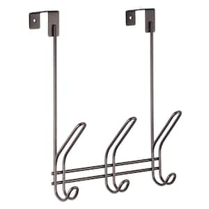 SnugFit J-Hook 5-Hook Over-the-Door or Wall-Mounted Dual-Mount Rack in  Satin Nickel with White Wood