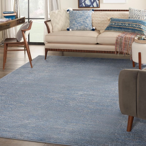 Essentials 7 ft. x 10 ft. Blue/Gray Solid Contemporary Indoor/Outdoor Patio Area Rug