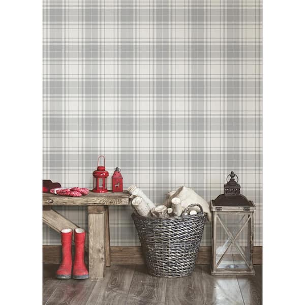 Tiny Tots 2-Collection Greige/White Matte Finish Traditional Plaid Design  Non-Woven Paper Wallpaper Roll