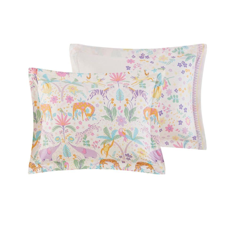 Full/Queen Reversible Cotton Floral and Jungle Print Duvet Cover Set