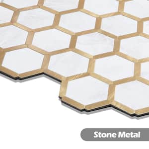 Hexagon Creamy Stone 12 in. x 12 in. PVC Peel and Stick Backsplash Wall Tile (5 sq.ft./5-Sheets)
