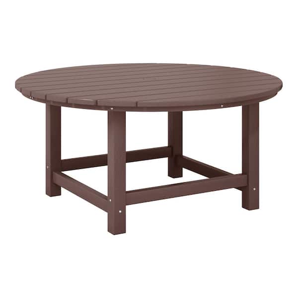 Laguna Outdoor Patio All Weather Fade Proof 38 in. Round HDPE Plastic Conversation Coffee Table in Dark Brown
