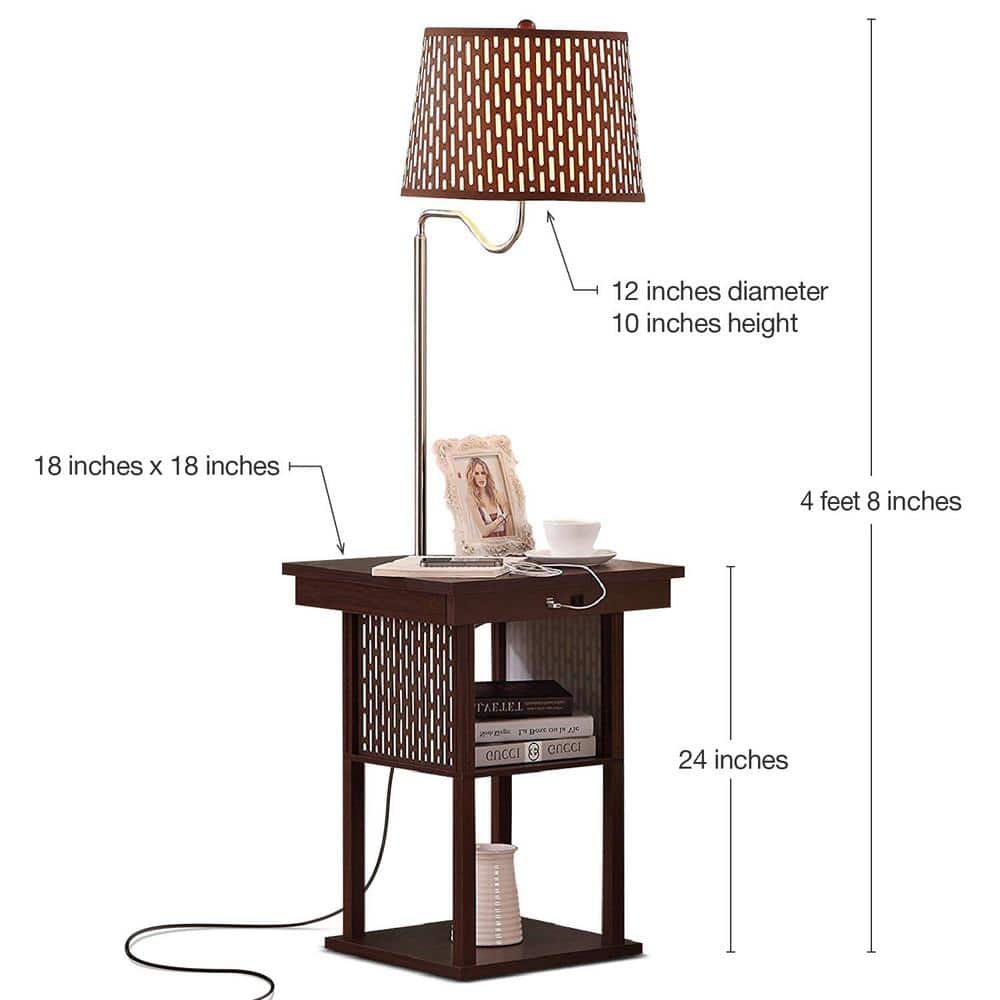 Madison Mid-Century Modern Side Table with Built-In LED Lamp and USB Ports, Havana Brown