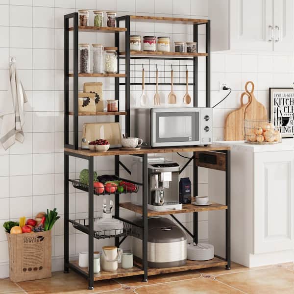 Garvee Baker Rack with Power Outlet, Kitchen Bakers Rack with 2 Wire ...