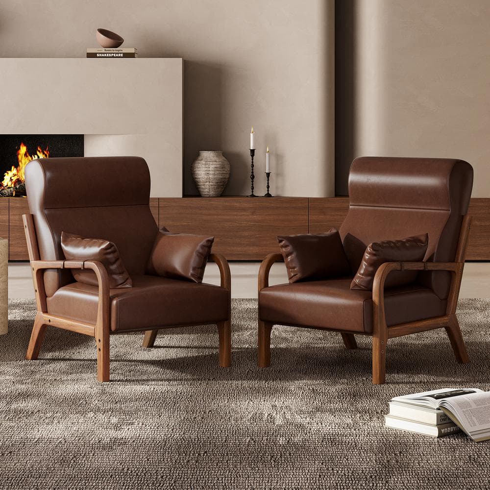 Brown Leather Accent Chair with Metal Frame, image size:1000x1000
