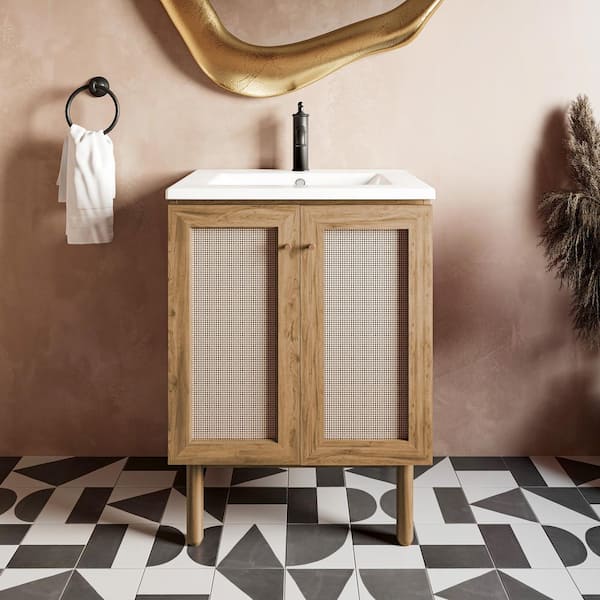 Swiss Madison Manoir 24 in. W x 18 in. D x 33 in. H Bathroom Vanity in Oak with White Ceramic Top