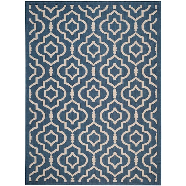 SAFAVIEH Courtyard Navy/Beige 9 ft. x 12 ft. Geometric Indoor/Outdoor Patio  Area Rug