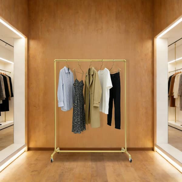 YIYIBYUS Gold Iron Clothes Rack Hanging Rod Freestanding Pipe