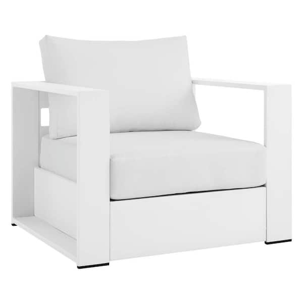 MODWAY Tahoe Removable Cushions in White Powder-Coated Aluminum Outdoor Patio Lounge Chair with White Cushions