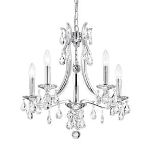 Miranda Glam 5-Light Chrome Candlestick Chandelier with Hanging Teardrop Crystals