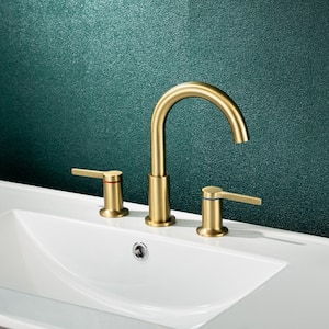 8 in. Widespread Double Handle High Arc Bathroom Faucet with Drain Kit Included, Water Supply Line in Brushed Gold