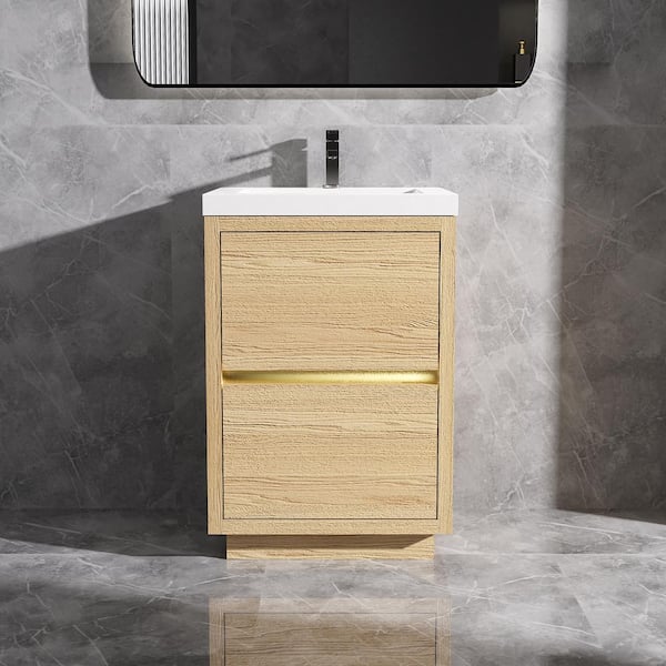 24 in. Freestanding Bath Vanity in Natural Oak with Single Solid Surface Sink Top in White