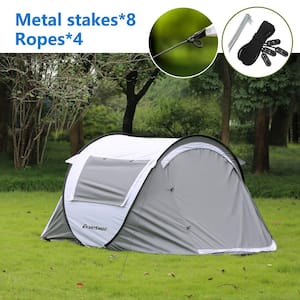 2-Person Pop Up Camping Tent 4 Mesh Windows and 2-Doors in White and Gray