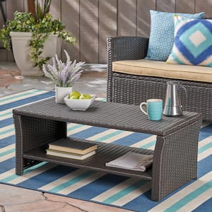 St. Lucia Brown Rectangular Faux Rattan Outdoor Patio Coffee Table