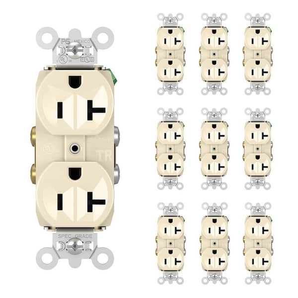 Legrand Pass and Seymour 20 Amp 125-Volt Tamper Resistant Commercial Grade Backwire Duplex Outlet, Light Almond (10-Pack)