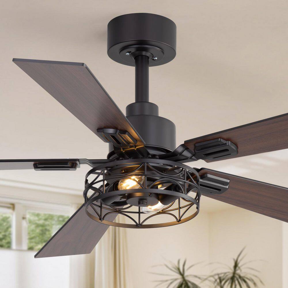 42 in. Indoor Black Ceiling Fan with Drum Metal Light Kit, Downrod, 5-Black/Brown Blades and Remote Included price history on PriceWatchPro